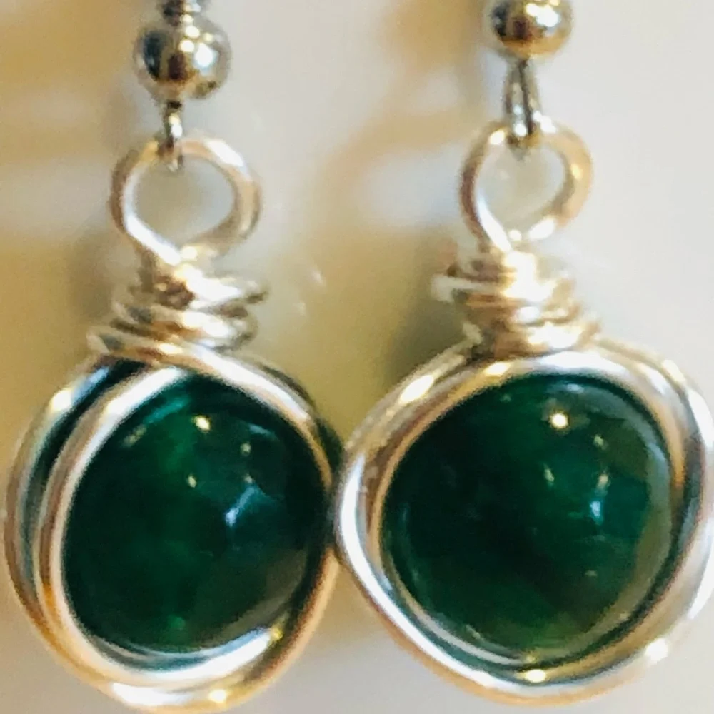 Green aventurine beaded dangle earrings handmade wire wrapped gemstone earrings